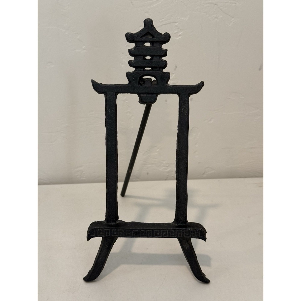 Vintage Cast Iron Metal Pagoda Easel  MidCentury Modern Japanese Style Embellish